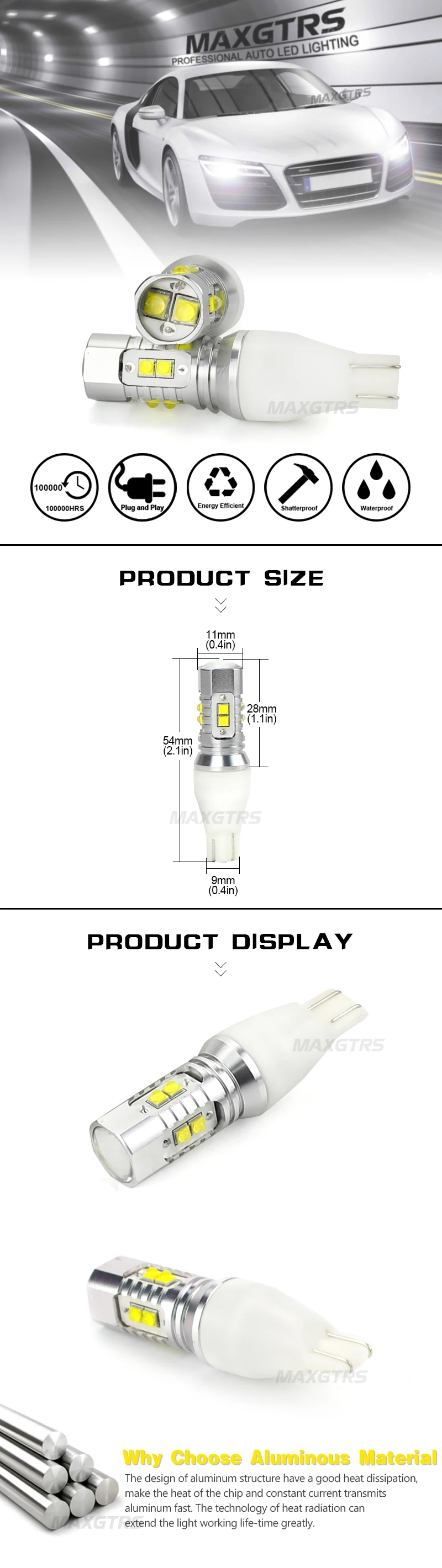 2x на чипах CREE XBD 50 Вт T15 W16W 921 912 светодиодный запасной светильник 12V 24V автомобиля заднего вида резервного копирования светильник сигнала поворота светильник фонарь стоп-сигнала