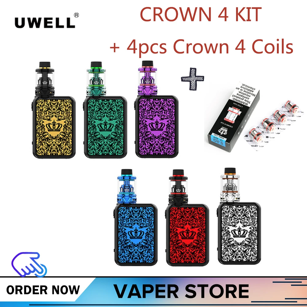 

Original Uwell Crown 4 Mod With 4pcs Crown 4 Dual SS904L / UN2 Mesh Coil And Crown 4 Tank Mod Electronic Cigarette