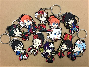 

1 set Gintama Anime keychain Sakata Gintoki Toushirou Kagura Shimura Shinpachi Okita Sougo Rubber strap/mobile phone charm