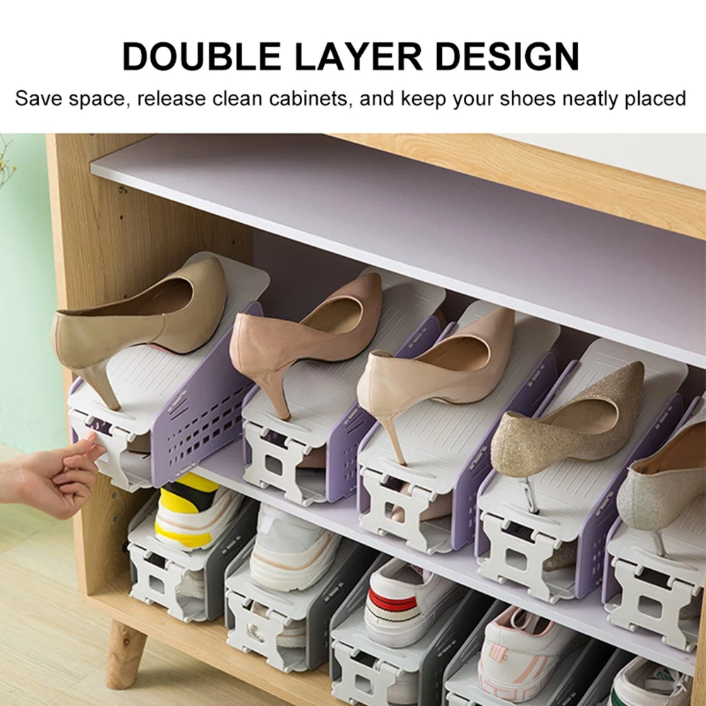 Adjustable Shoe Slots Organizer with 3 Level Height Adjustable Shoe Storage Rack Stand Shelf Space Saver for Wardrobe, Bedroom