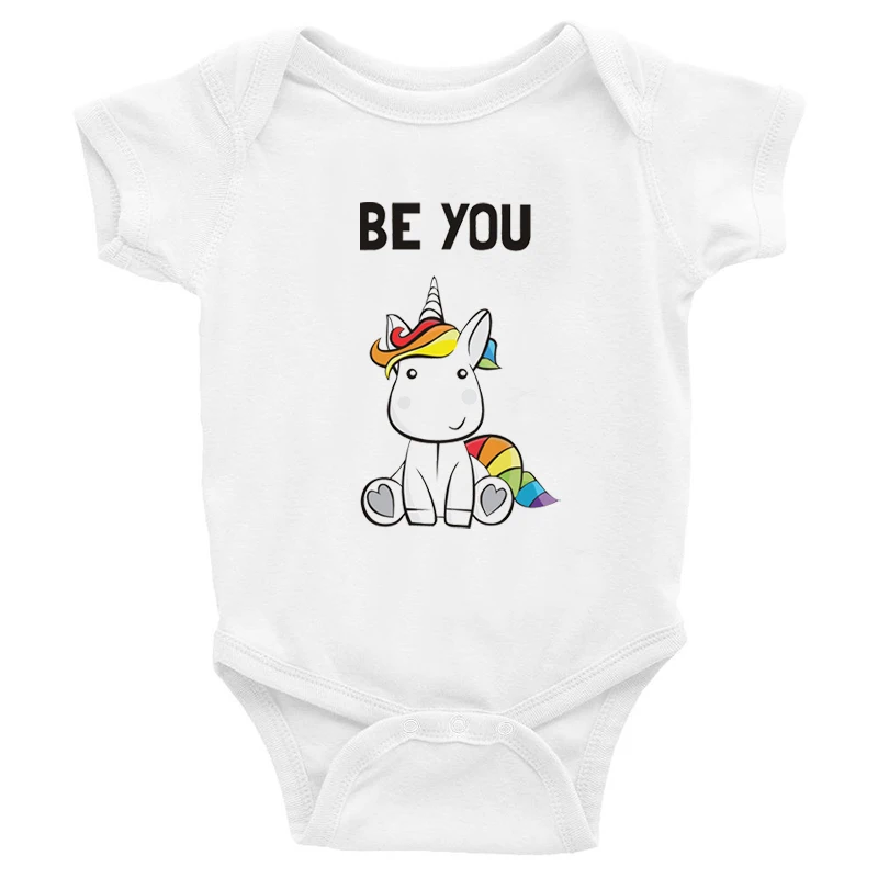 

2019 New Boys Girls Casual Summer Baby Boy Girl Short Sleeve Be You Unicorn Pattern Romper Newborn Baby Clothes White