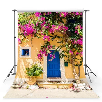 

Vinyl Photography Backdrop Baby Children Spring Natural Bright Sunshine Floral Vine Flower Trees Leave Door Backdrop Background
