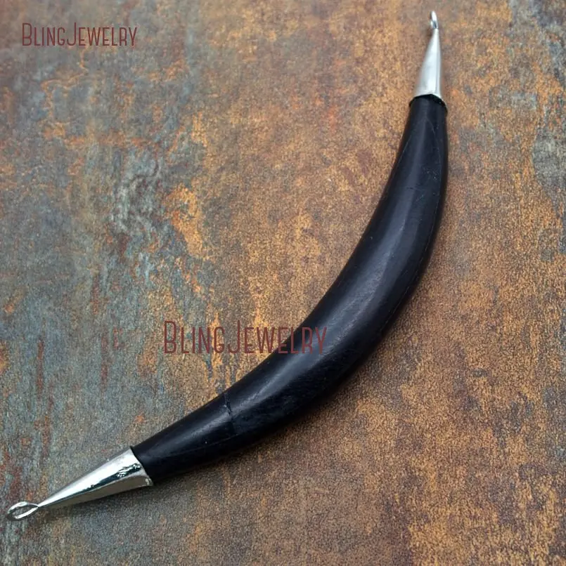 20171215-PM9086- Black Ox Bone Pendant Oxidized Silver Horn Tusk Pendant_3