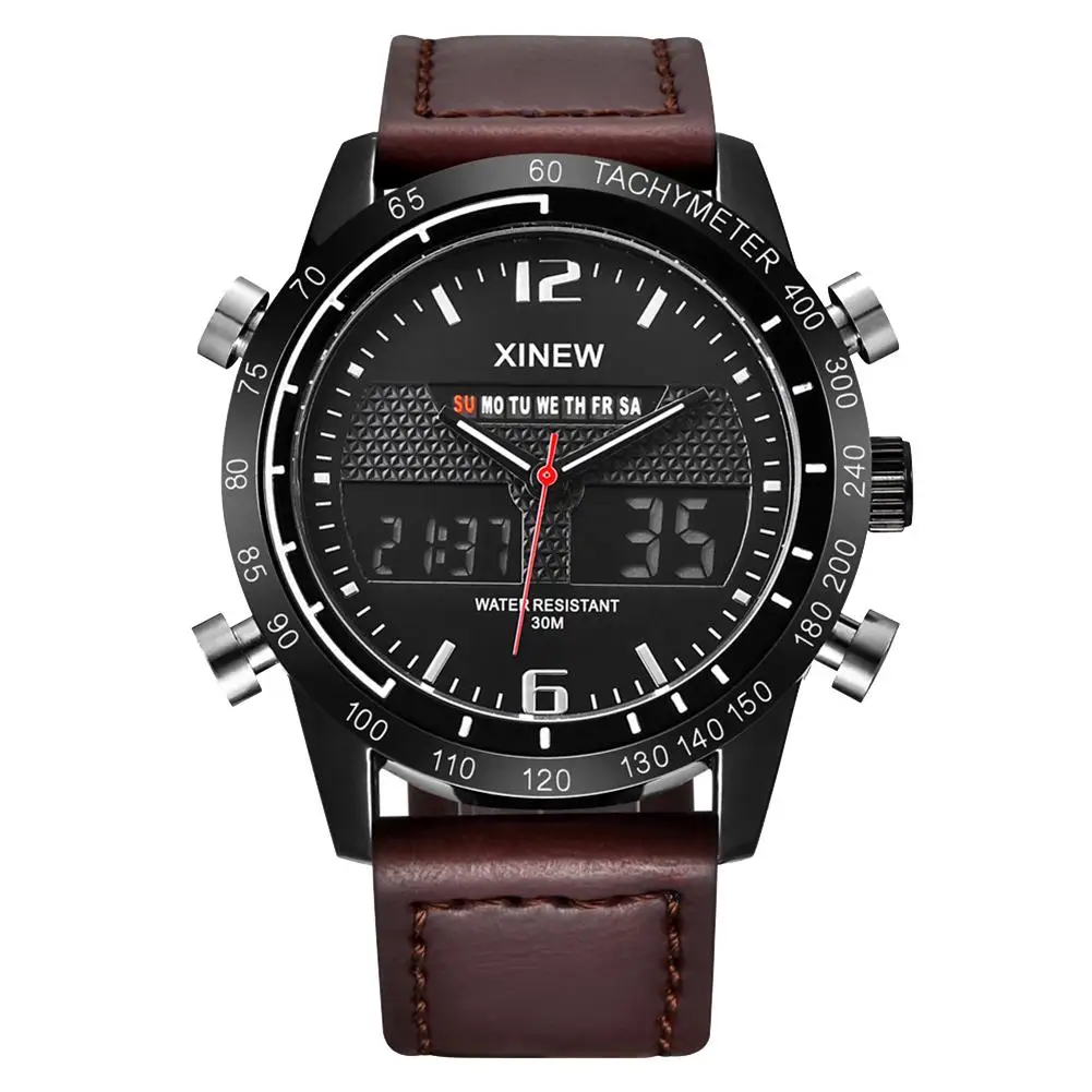 

Fashion Sport Dual Display Faux Leather Band Calendar Men Digital Quartz Watch relojes para hombre