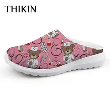 THIKIN/летние сандалии; женская повседневная обувь с милым принтом медсестры и медведя; женская обувь из дышащей сетки; женская обувь на плоской подошве; прогулочная обувь для женщин