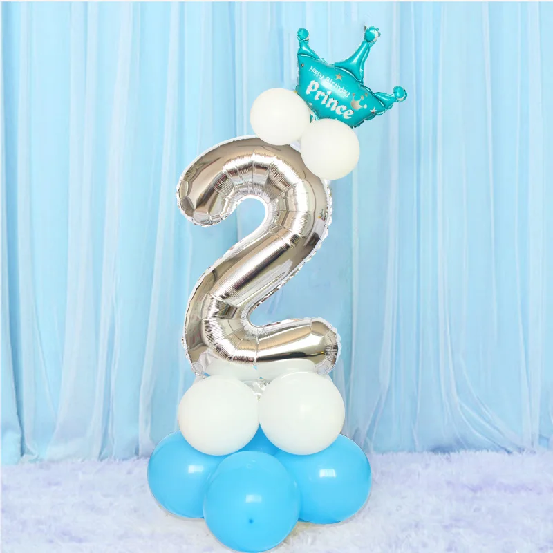 15pcs silver blue Геронсбилл номер 2 Фольга Воздушный шар баннер 2-ой год день рождения для мальчиков и девочек принцесса вечерние украшения второй поставки - Цвет: 15pcs silver blue