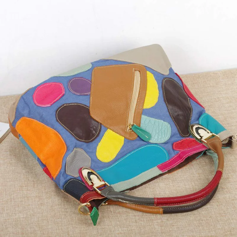 

2018 Fashion Patchwork Leather Handbags Women Casual Tote Bags Vintage Women Handbags Ladies Genuine Leather Crossbody Bags