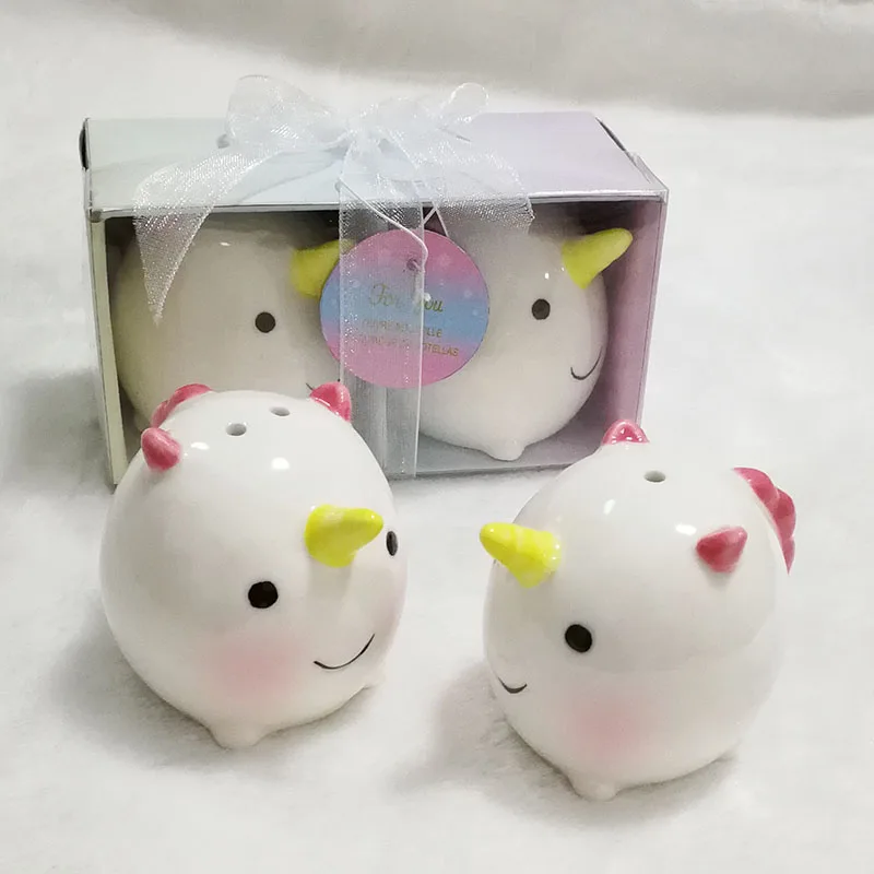 

200pcs(100sets)/lot Christening Gift Ceramic Unicorn Salt and Pepper Shakers Baby Shower Souvenirs and Return Gifts for Guest