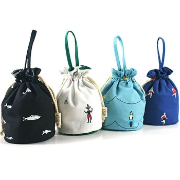 

High Quality Drawstring Storage Bags for Children Cotton Canvas Pouch Casual Bucket Shape Bags Storage Bags Printing Coin Purses