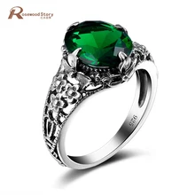 Dijes 925 joyería de plata esterlina anillo flor verde Diamante de imitación Vintage anillos de cristal para las mujeres de la boda bijoux alibaba express