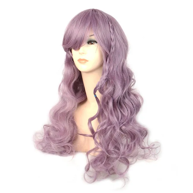 Для женщин светло фиолетовый парик Таро волнистые длинные волнистые Синтетические Искусственные парики с Синтетические чёлки волос кос