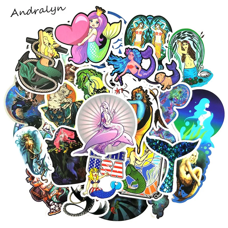 50 قطعة/الحزمة حورية البحر الكرتون ملصقات للثلاجة لوح التزلج دراجة نارية خزانة الأمتعة محمول المحيط الجمال اللعب ملصقا