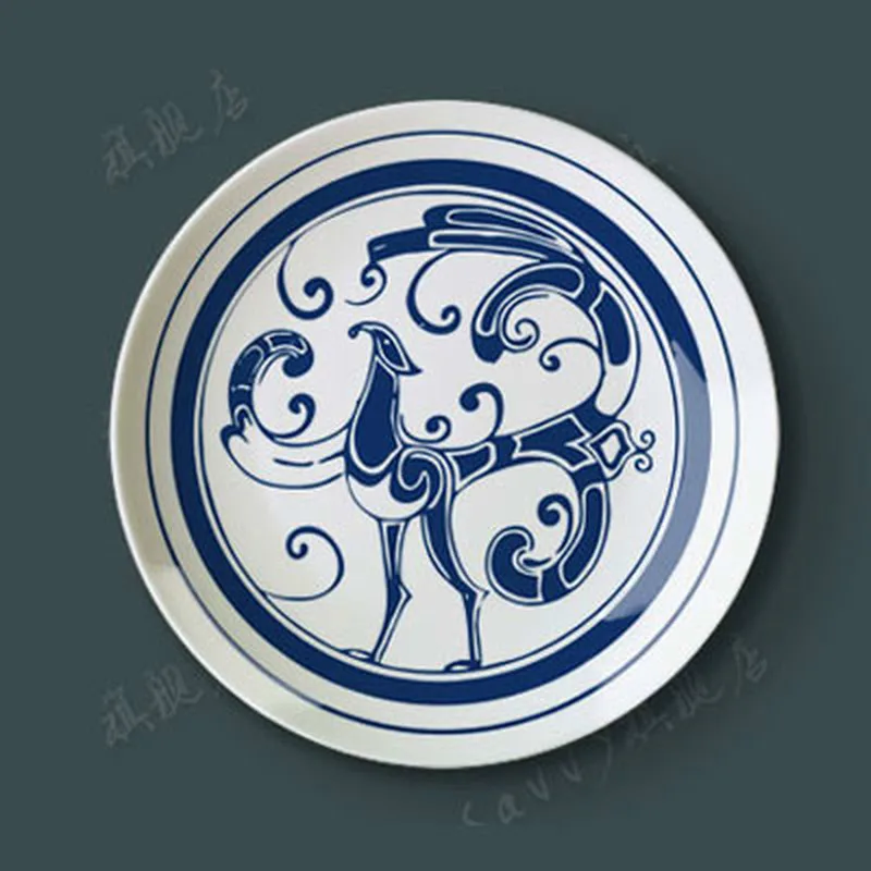 

12Inch of Blue and White Porcelain Dish Ceramic Plate Decorative Swinging Disc Hanging Wall Squats Back Ground Plate Fornasetti