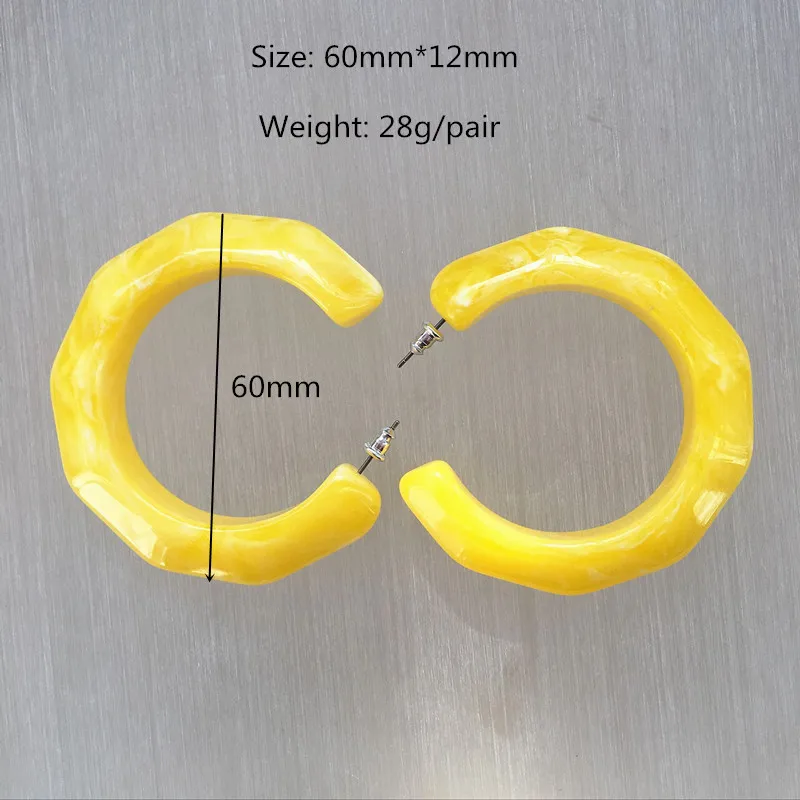 UJBOX преувеличенные большие полимерные геометрические многоугольные серьги-кольца для женщин прозрачный желтый узор тяжелые серьги-кольца