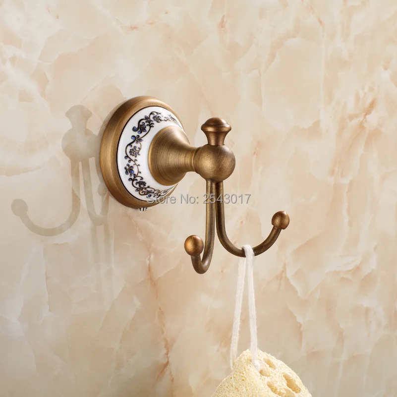Bathroom Accessories Cloth Hooks Antique Brass Finish with Ceramic