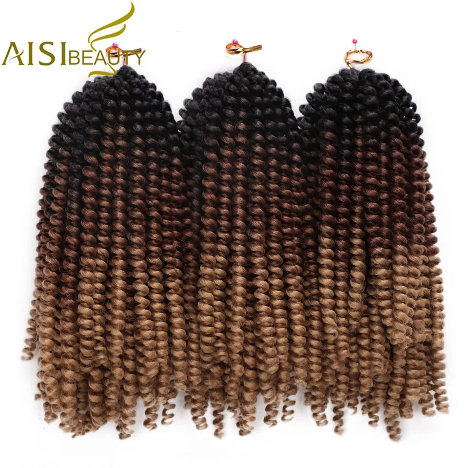 

AISI BEAUTY Fluffy Spring Twist Hair Extensions Black Brown Ombre Crochet Braids Synthetic Braiding Hair Rainbow Crochet Hair