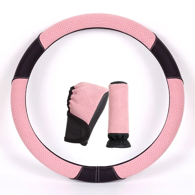 38cm Pink Women Girl Car Steering Wheel Cover Breathable Anti-Skip Handbrake Grips Gear Shift Collars for BMW Car Styling 38cm Pink Women Girl Car Steering Wheel Cover Breathable Anti-Skip Handbrake Grips Gear Shift Collars for BMW Car Styling