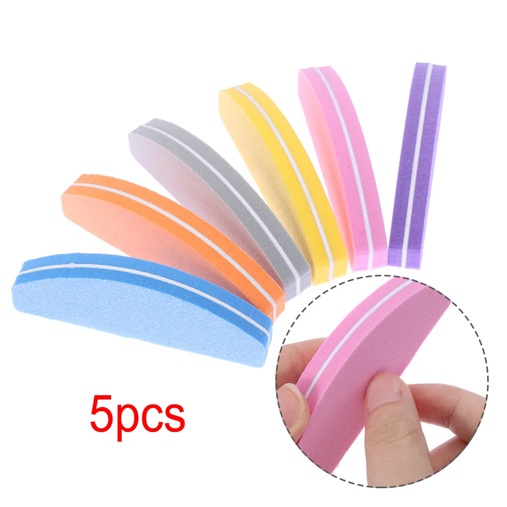 1/5Pcs Half Moon Nail File 100/180 Sponge Mini Nail Buffer Block Files For UV Gel Polish Colorful Manicure Sanding Nail Art Tool