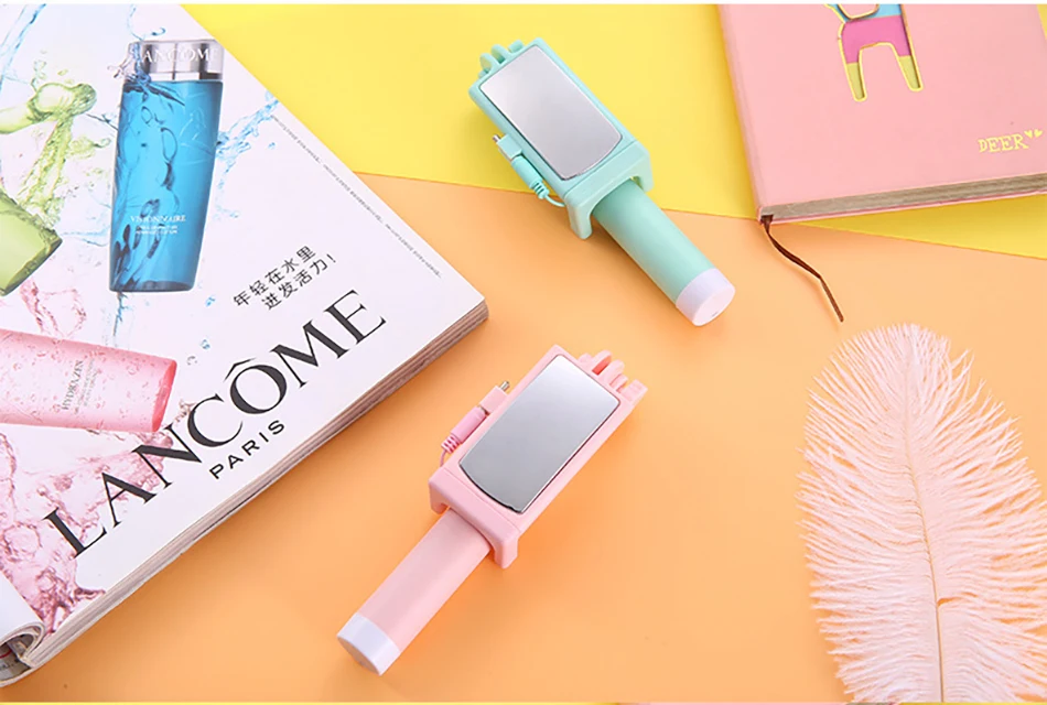 !ACCEZZ Mini Wired Selfie Stick IOS For iPhone X XR XS MAX 8 7 6 For Huawei Samsung Monopod Foldable Portable Selfiestick Mirror (18)