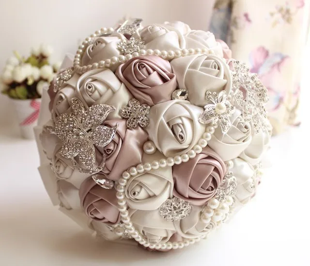 Wedding Brides Bouquet Bridesmaid Diy Silk Pearls Rose Flowers Wedding Brides Bouquet Bridesmaid Diy Silk Pearls Rose Flowers Brooch Bridal Home Flower