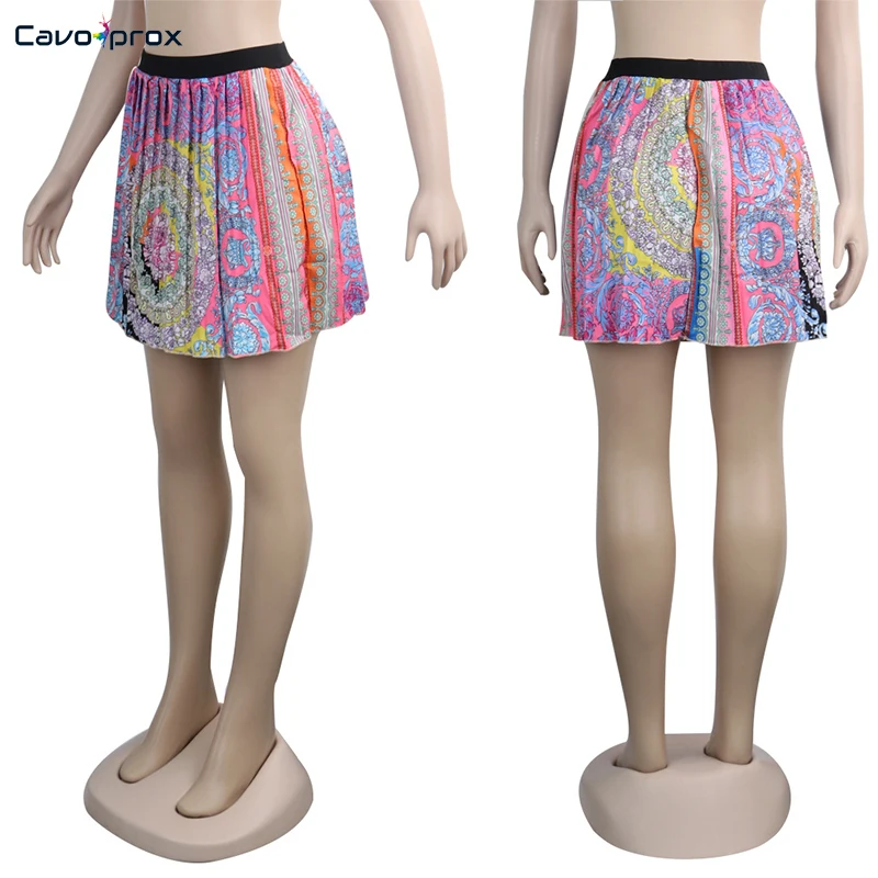 Женская плиссированная юбка с мультяшным принтом размера плюс, уличная одежда выше колена, мини Харадзюку с высокой талией, уличная одежда для музыкального фестиваля