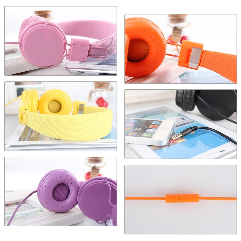 Foldable Built in Mic Headphones Wired Cord artificial leather stereo MP3 earphone Children kids On Ear Headset for ipad tablet