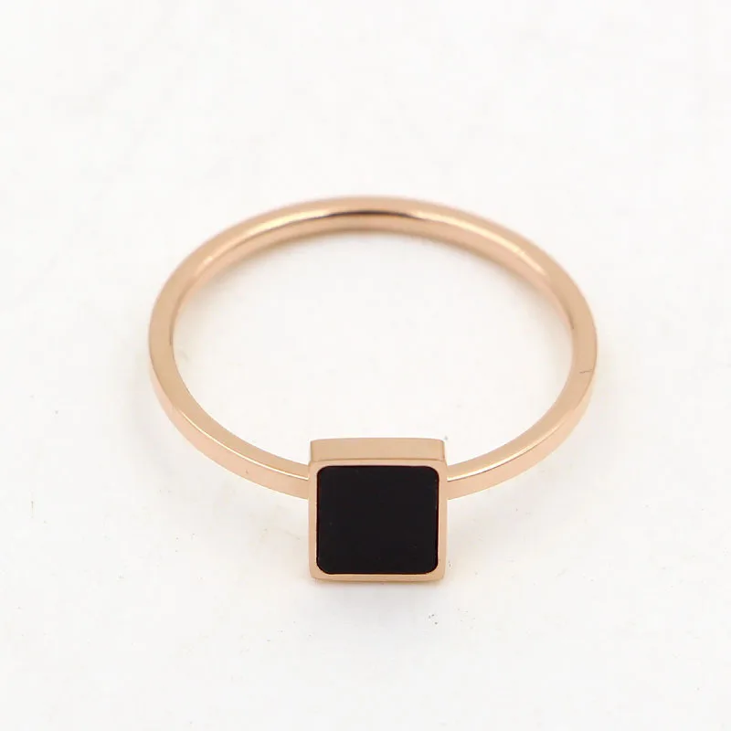 Martick простое кольцо 316L нержавеющая сталь розовое золото цвет с черным квадратным дизайн модные ювелирные изделия для женщин R20