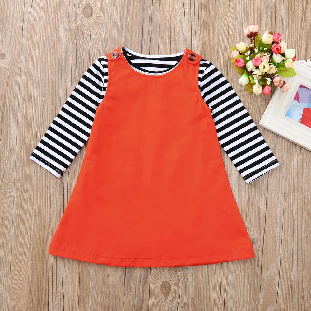 

Baby Clothes Set Newborn Baby Girls Long Sleeves Stripe Romper+ Dress Set Kids Clothes Outfit Kids Top Shirts