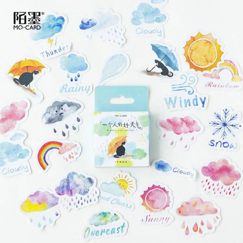 

45pcs Cute Stickers Label Kawaii Diary Handmade Adhesive Paper Flake Japan Sticker Scrapbooking Stationery The Weather Stickers