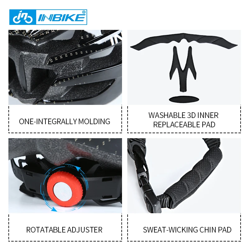INBIKE Bicycle Helmets Men Women MTB Road Bike Helmet Ultralight Integrally-mold Cycling Helmet With Glasses Riding Safely Cap