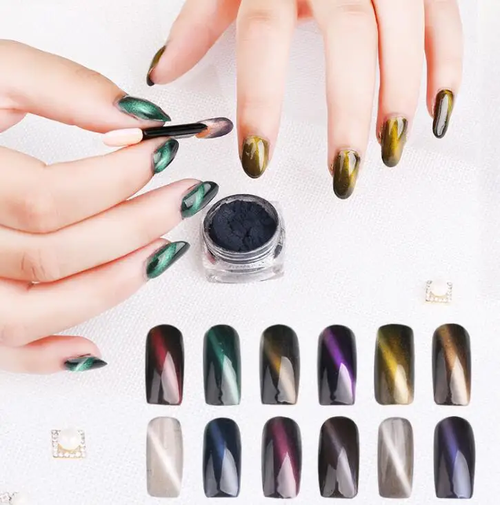 

12 Colors / Lot Nail Glitter Pigment Powder DIY Cat Eye Powder Magnetic Nail Powder Decorations Set Manicure Dust Nail Art Tool