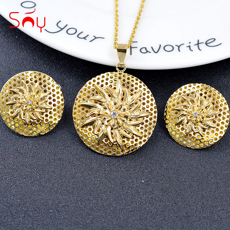 

Sunny Jewelry Big Round Jewelry Set For Women Earrings Necklace Pendant Cubic Zirconia Hot Selling Jewelry Findings For Wedding