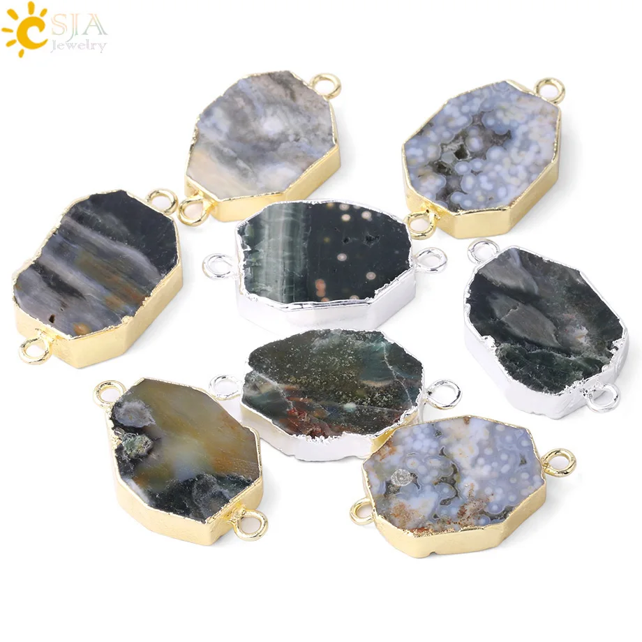 Natural Opalite Faceted pendant Bracelet Charm Connector Gold Connector diy