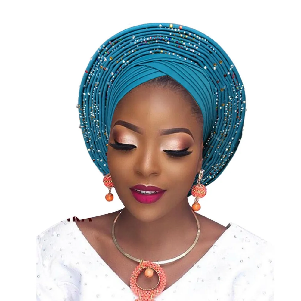 Stoned African headtie nigerian headtie auto gele african head wrap african turban headband aso oke headwear (10)
