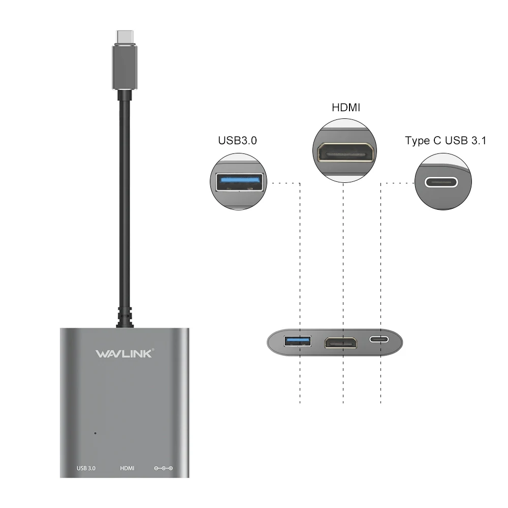 Wavlink Aluminum USB C Hub External Power USB 3.1 USB C Gen 2 Hub Super Speed Type C 2 Port Hub with HDMI 4K and Power Delivery