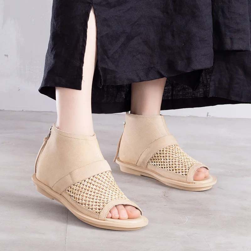 

Women Leather Sandals Low Heels Round Toe 2019 Summer Shoes Girls Casual Sandals Simple Handmade Genuine Leather Women Sandals