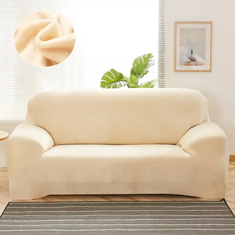 Elastic Slipcover Solid Color Thick Plush Stretch Sectional Sofa