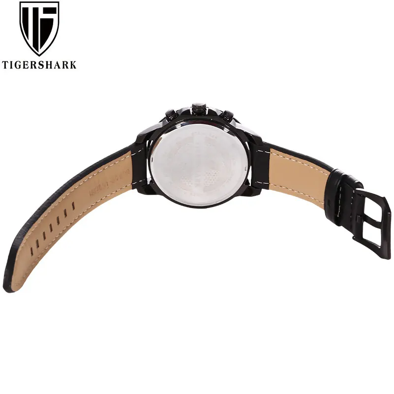 TIGERSHARK Модный Топ бренд хронограф кожаный ремешок мужские спортивные часы светящиеся 30 м водонепроницаемые часы с подарочной коробкой