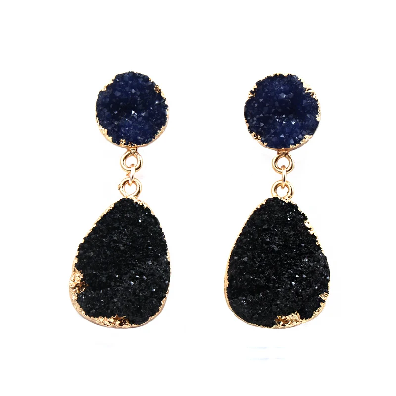 1 пара, модные европейские серьги-гвоздики Druzy Drusy из смолы для женщин, золотые серьги-гвоздики ручной работы, ювелирные изделия E1243