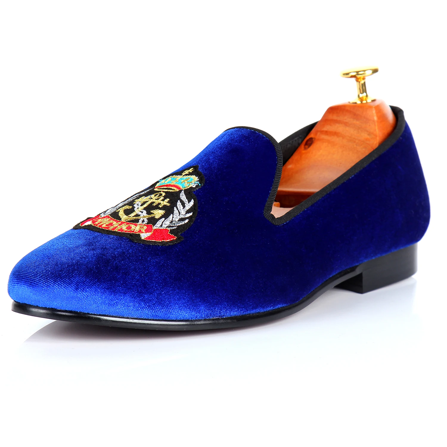 Harpelunde Formal Shoes Blue Badge Flats Handmade Velvet Loafers Size 7-14 Harpelunde Formal Shoes Blue Badge Flats Handmade Velvet Loafers Size 7-14