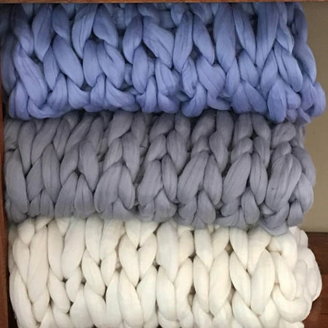 1pc Soft Plaid Fleece Hand Chunky Knitted Blanket Merino Wool Bulky 1pc Soft Plaid Fleece Hand Chunky Knitted Blanket Merino Wool Bulky Knitting Throw Blankets For S