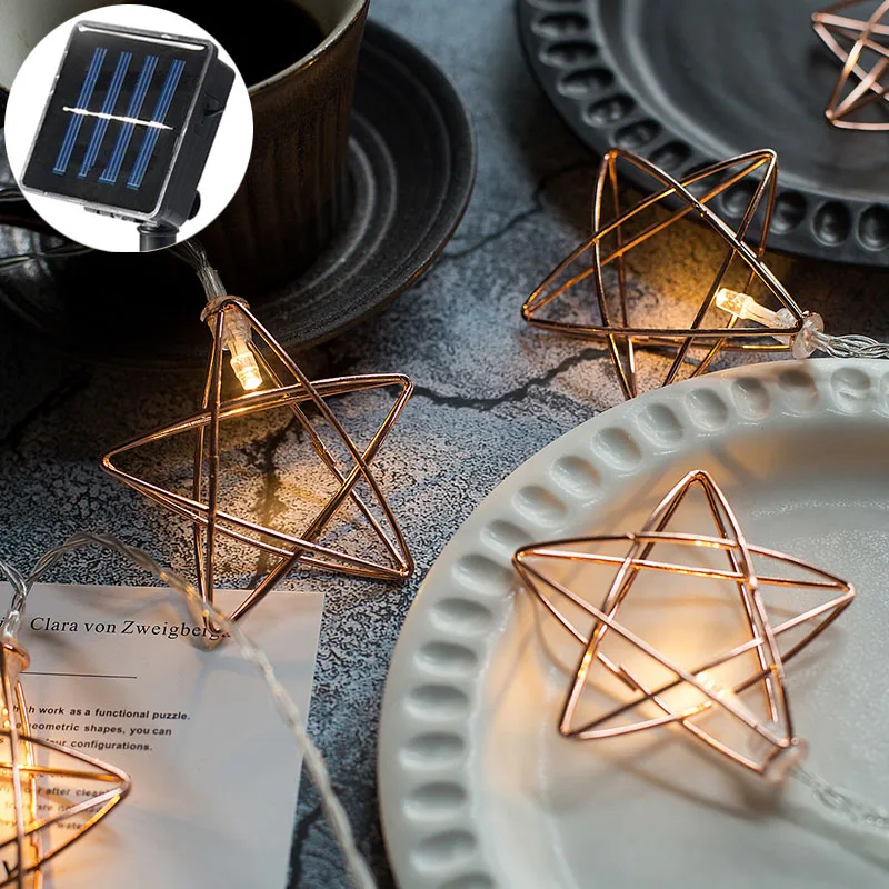 

6M Retro Geometric Star Wedding String Fairy Light Christmas LED Festoon Solar String Light Party Garden Garland On The Window
