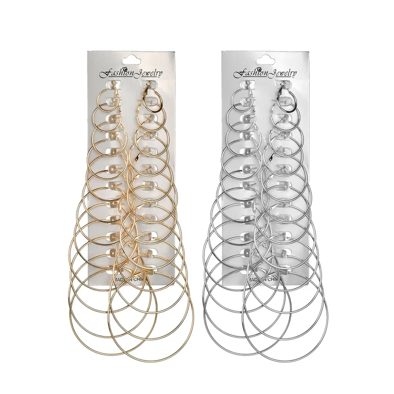 

MissCyCy Oversize Big Circle Hoop Earring Set For Women Simple Punk Style Brincos Round Earrings Party Jewelry Gift 12 pair /lot