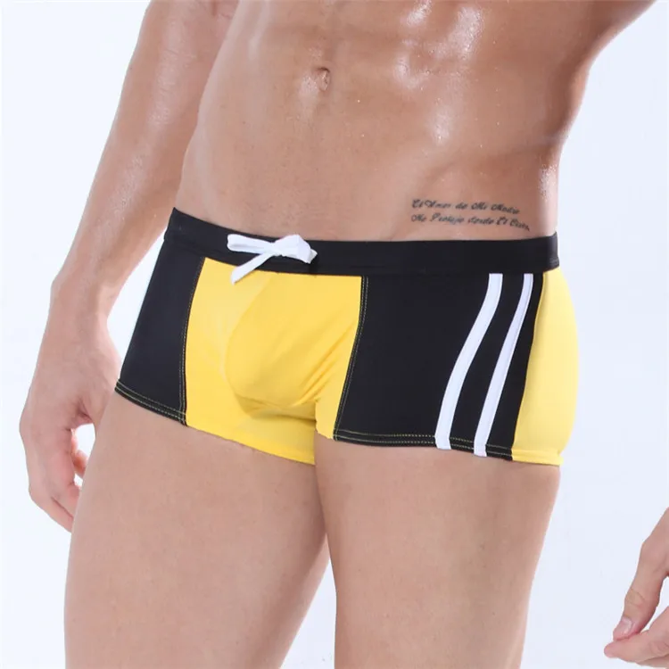 Брендовые мужские пляжные шорты для купания, купальные костюмы для мужчин с мешочком для пениса из кусков, удобные эластичные - Цвет: yellow