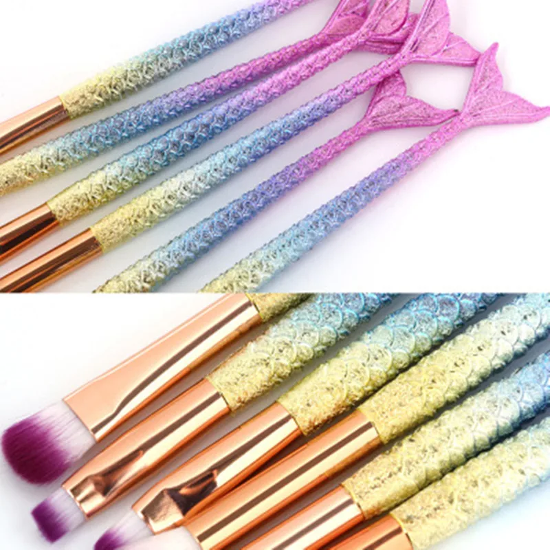 

6pcs/lot Mermaid Makeup Brushes Set Foundation Blending Powder Eyeshadow Contour Blush Cosmetic Make Up Tool Kit