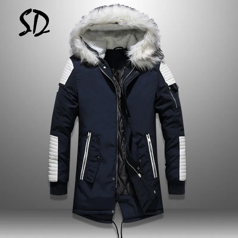 

Plus Velvet Men Fur Collar Coats Winter Streetwear Thick Mens Jackets Warm Hooded Men's Parka Jacket PU Patchwork Outwear Hoody