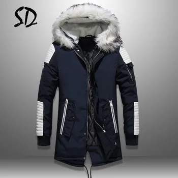 

Plus Velvet Men Fur Collar Coats Winter Streetwear Thick Mens Jackets Warm Hooded Men's Parka Jacket PU Patchwork Outwear Hoody