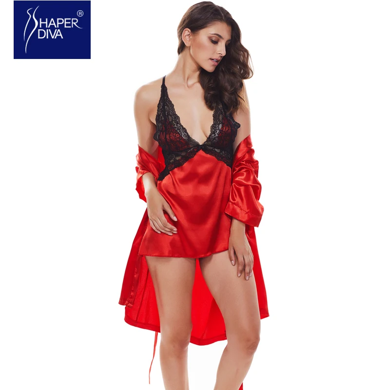 Shaper diva Lingerie Set Nightgown Women Sexy Silk Stain Exotic