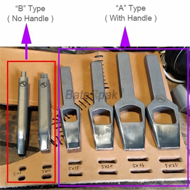 BateRpak DIY ручной работы кожаный ремень плоское отверстие дырокол, DC53 сталь один провод вырезанный корпус, 5x7/5x10/5x15/5x20/5x23/5x25 мм, 1 шт. цена