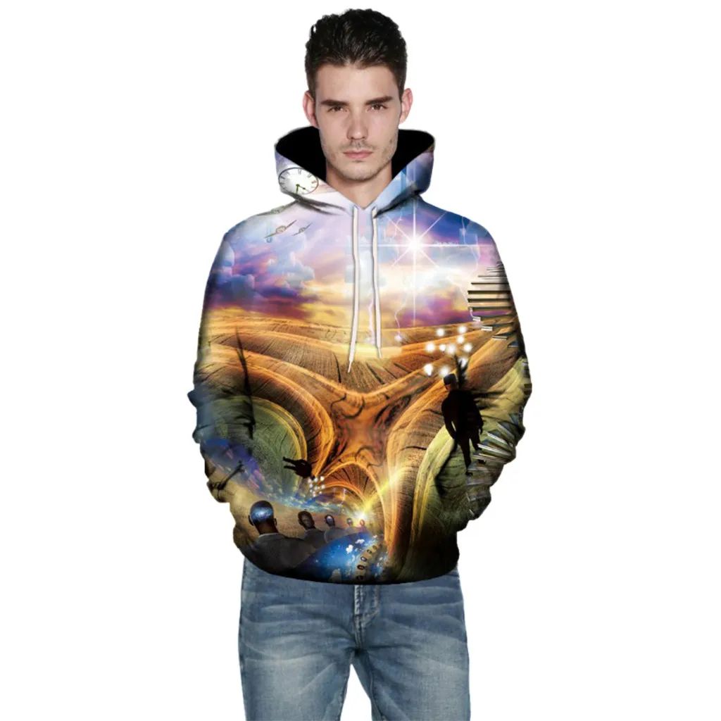 Fashion Sun Colorful Men's Mode 3D Abstract Print Long Sleeve Couples Hoodies Sweatershirt Top Blouse 2019 | Мужская одежда